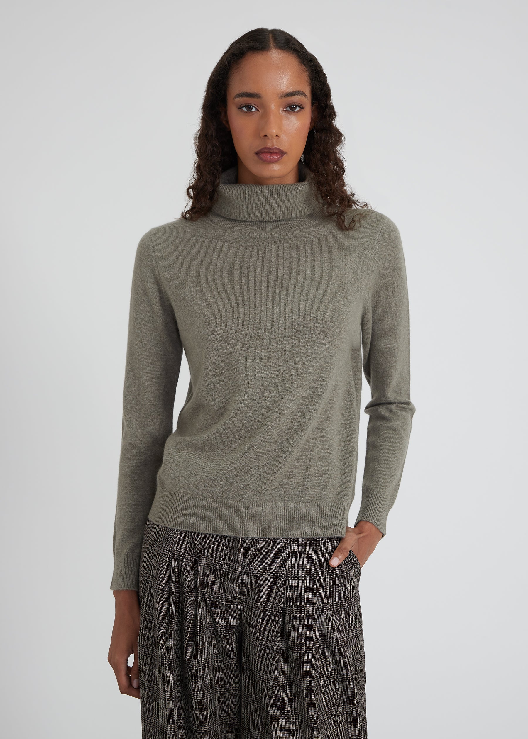 Classic Rollkragenpullover - olive melange